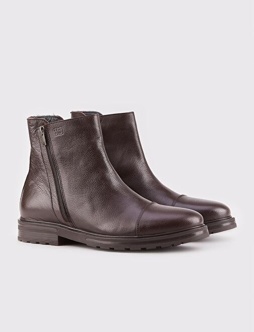 Hakiki Deri Kahverengi Fermuarlı Günlük Erkek Bot - Görsel 3