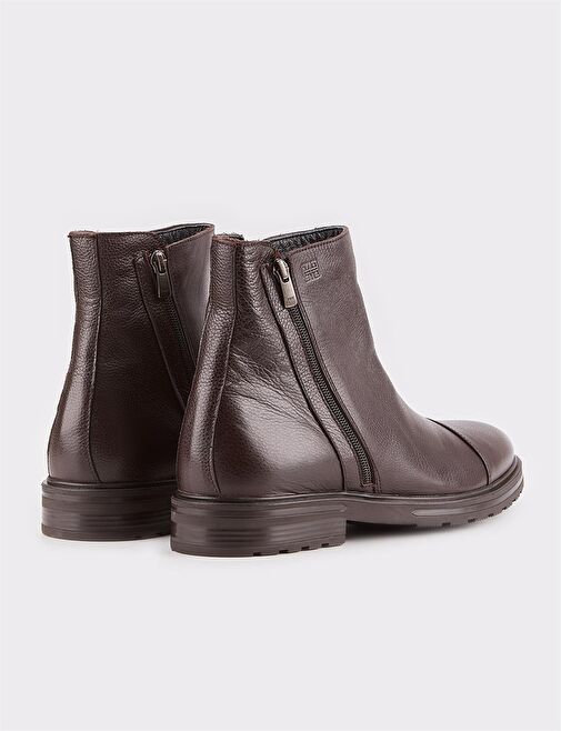 Hakiki Deri Kahverengi Fermuarlı Günlük Erkek Bot - Görsel 4