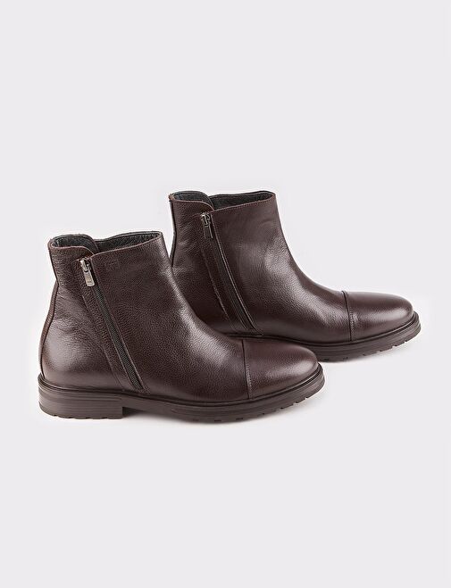 Hakiki Deri Kahverengi Fermuarlı Günlük Erkek Bot - Görsel 5