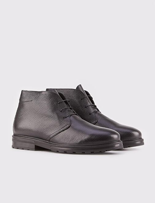 Hakiki Deri Siyah Kürklü Klasik Erkek Günlük Bot - Görsel 3
