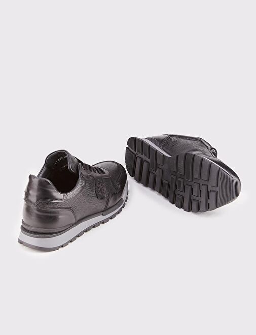 Erkek Hakiki Deri Siyah Kürklü Bağcıklı Sneaker Spor Ayakkabı - Görsel 5