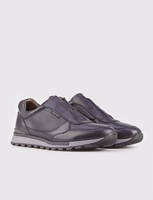 Hakiki Deri Lacivert Erkek Sneaker Spor Ayakkabı - Görsel 3