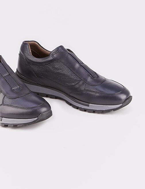 Hakiki Deri Lacivert Erkek Sneaker Spor Ayakkabı - Görsel 5