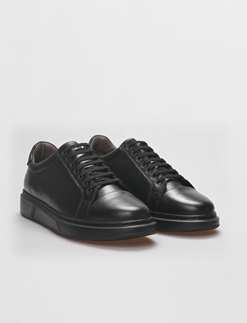 Hakiki Deri Siyah Bağcıklı Erkek Spor Ayakkabı - Görsel 3