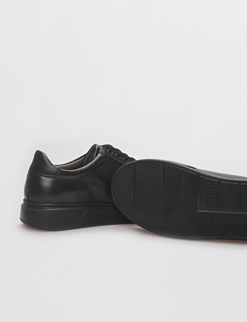 Hakiki Deri Siyah Bağcıklı Erkek Spor Ayakkabı - Görsel 5