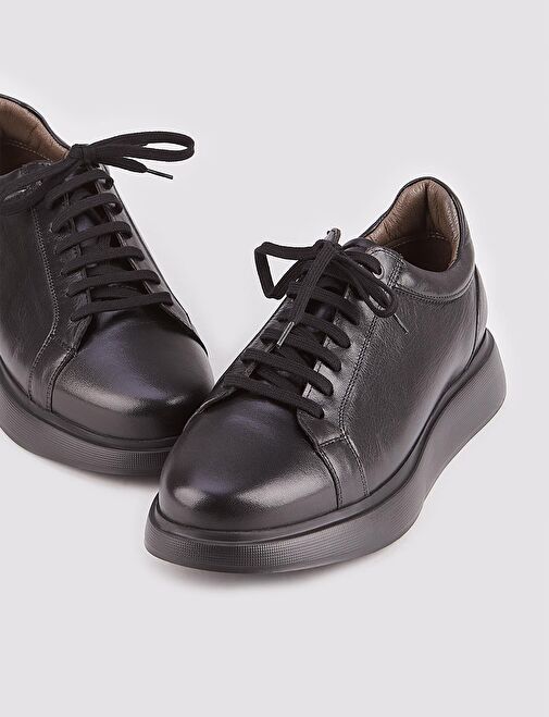 Hakiki Deri Erkek Spor Siyah Bağcıklı Ayakkabı - Görsel 5