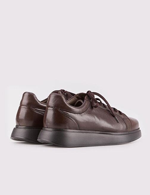 Kauçuk Taban Hakiki Deri Kahverengi Bağcıklı Erkek Spor Ayakkabı - Görsel 4