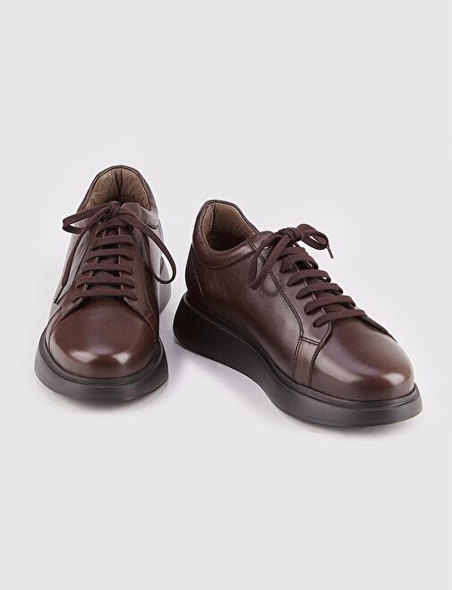 Kauçuk Taban Hakiki Deri Kahverengi Bağcıklı Erkek Spor Ayakkabı - Görsel 5