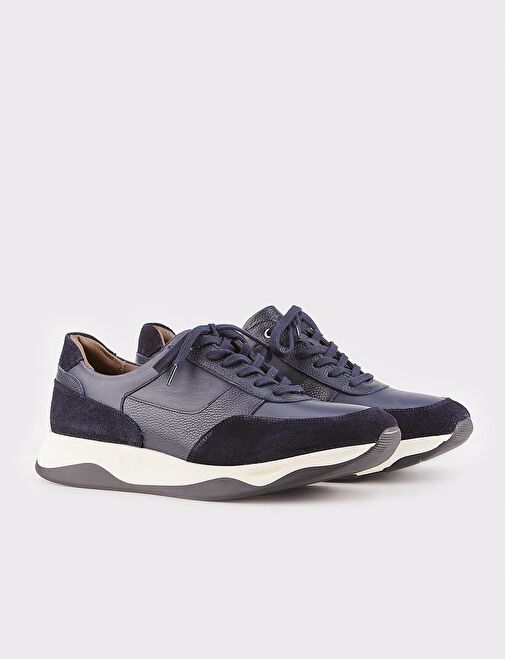 Erkek Hakiki Deri Lacivert Bağcıklı Spor Ayakkabı - Görsel 3