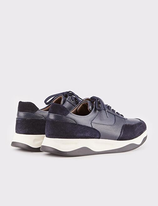 Erkek Hakiki Deri Lacivert Bağcıklı Spor Ayakkabı - Görsel 4