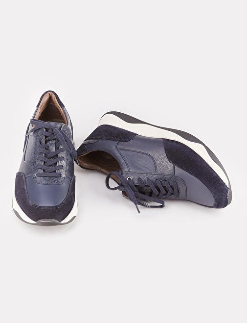 Erkek Hakiki Deri Lacivert Bağcıklı Spor Ayakkabı - Görsel 5