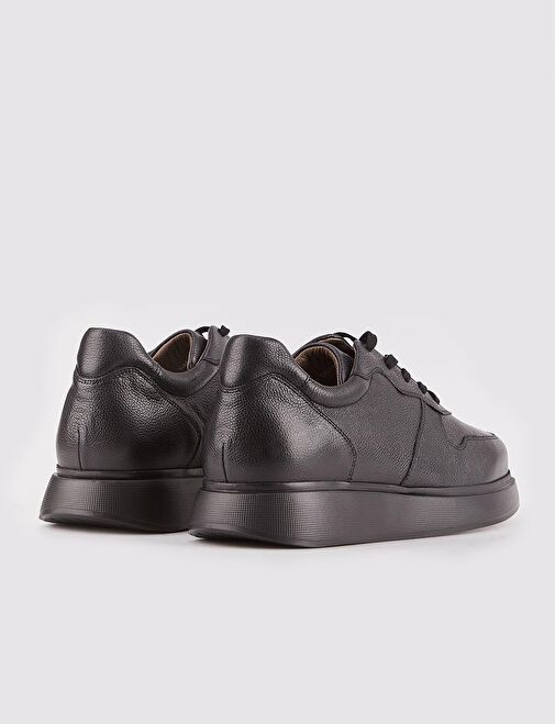 Hakiki Deri Eva Tabanlı Siyah Bağcıklı Erkek Sneaker Spor Ayakkabı - Görsel 4