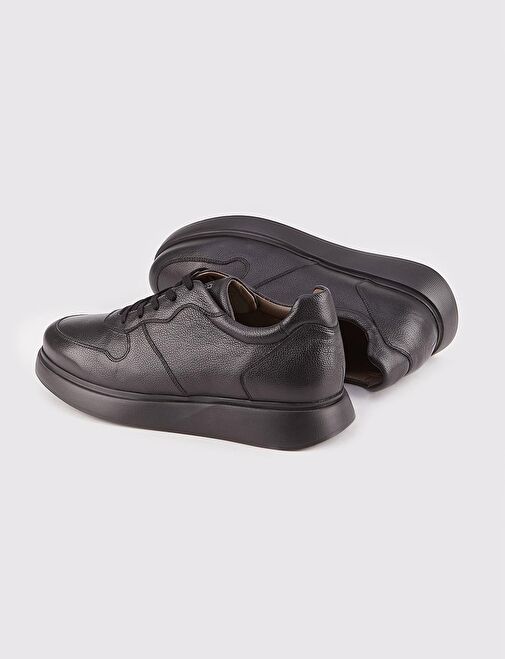 Hakiki Deri Eva Tabanlı Siyah Bağcıklı Erkek Sneaker Spor Ayakkabı - Görsel 5
