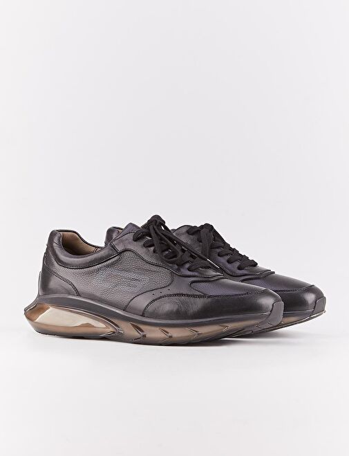 Hakiki Deri Mevsimlik Siyah Bağcıklı Erkek Spor Ayakkabı - Görsel 3