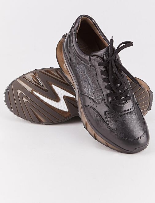 Hakiki Deri Mevsimlik Siyah Bağcıklı Erkek Spor Ayakkabı - Görsel 5