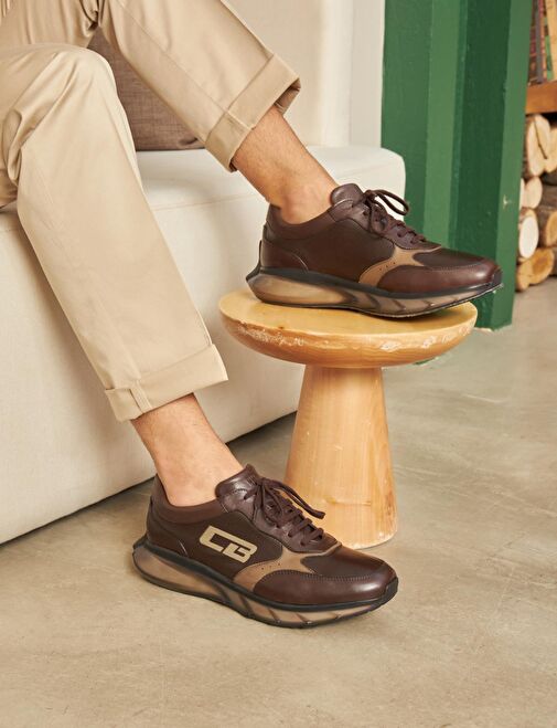 Light Eva Taban Hakiki Deri Kahverengi Bağcıklı Erkek Spor Ayakkabı - Görsel 2