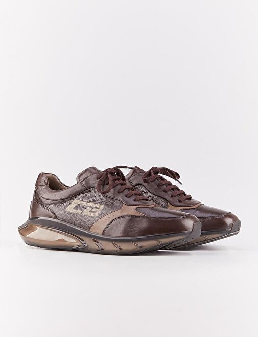 Light Eva Taban Hakiki Deri Kahverengi Bağcıklı Erkek Spor Ayakkabı - Görsel 3
