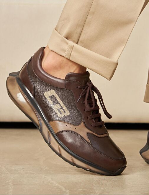 Light Eva Taban Hakiki Deri Kahverengi Bağcıklı Erkek Spor Ayakkabı - Görsel 5