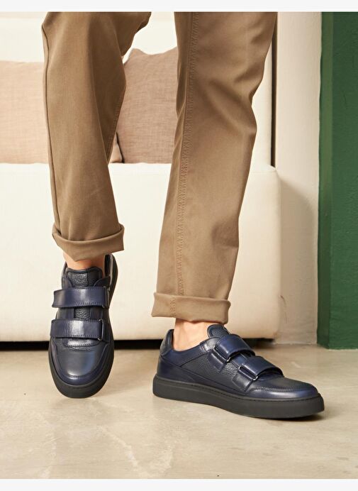 Erkek Hakiki Deri Lacivert Spor Ayakkabı - Görsel 2