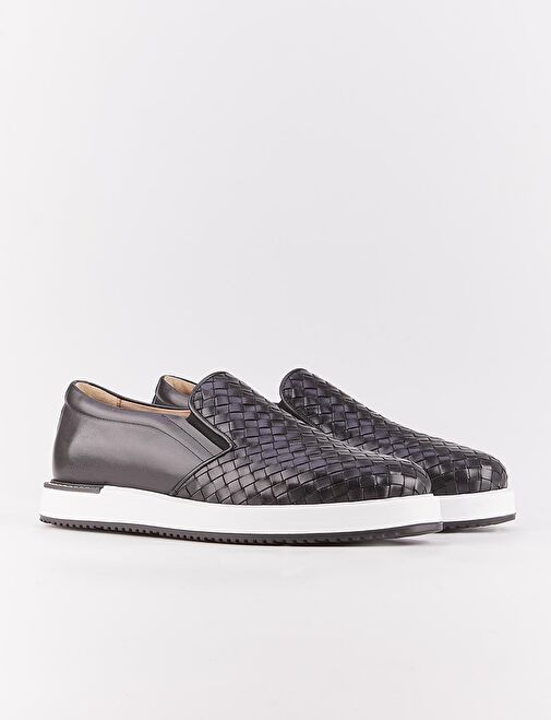 Hakiki Deri Örgülü Siyah Bağcıklı Erkek Günlük Ayakkabı - Görsel 3