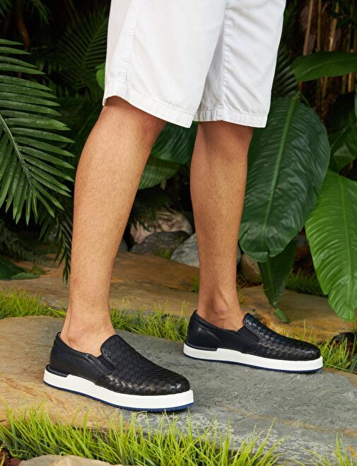 Hakiki Deri Lacivert Eva Tabanlı Erkek Günlük Ayakkabı - Görsel 4