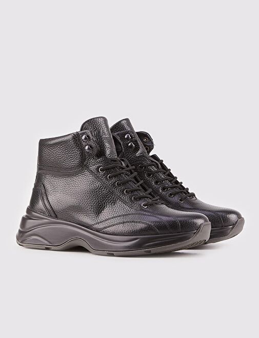 Hakiki Deri Siyah Erkek Fermuarlı Günlük Bot - Görsel 3