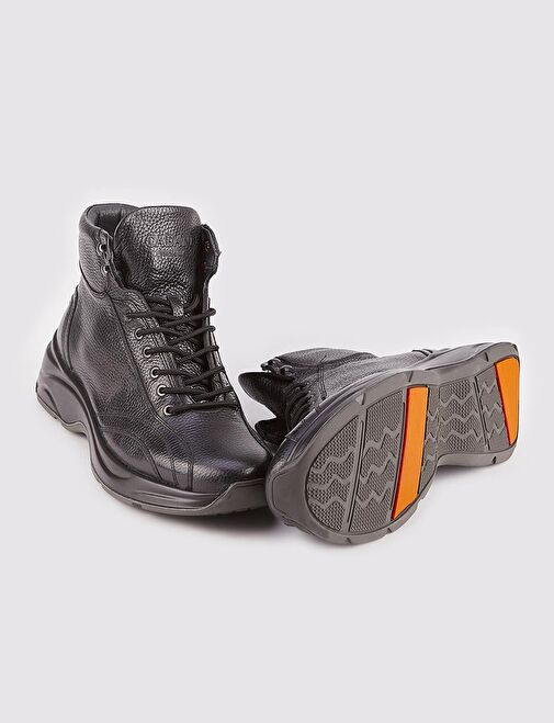 Hakiki Deri Siyah Erkek Fermuarlı Günlük Bot - Görsel 5