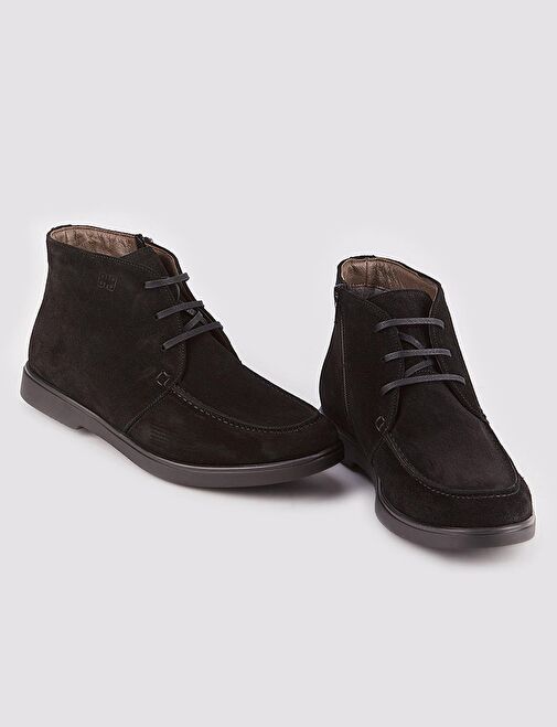 Süet Hakiki Deri Siyah Fermuarlı Erkek Günlük Bot - Görsel 5