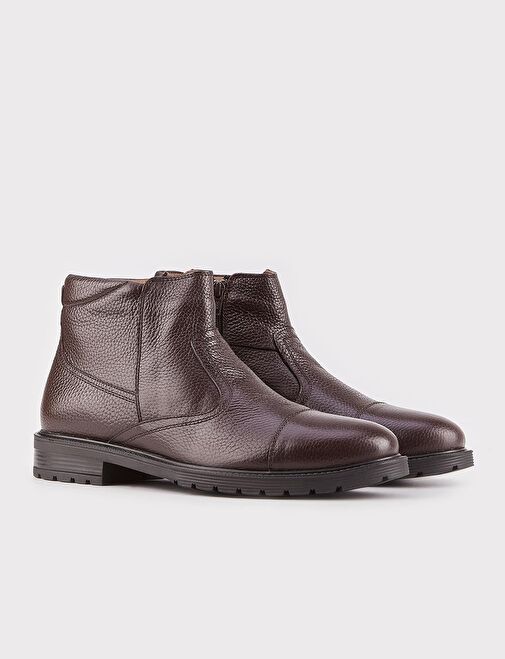 Hakiki Deri Fermuarlı Kahverengi Erkek Günlük Bot - Görsel 3