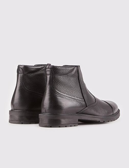 Fermuarlı Hakiki Deri Siyah Erkek Günlük Bot - Görsel 4