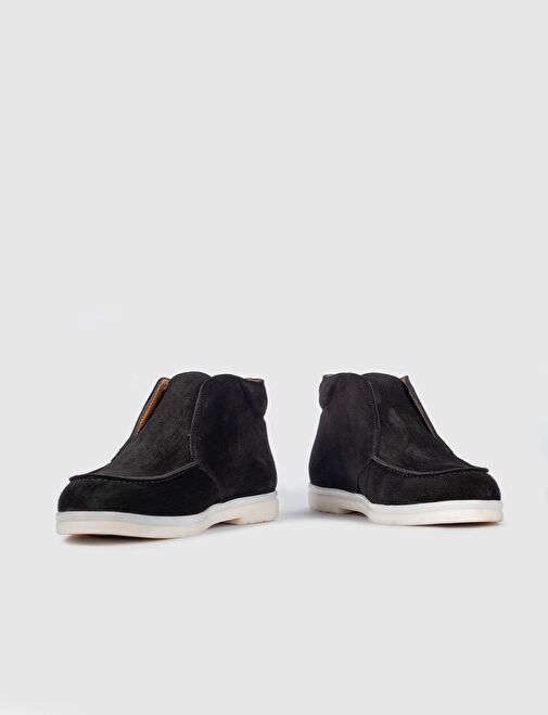 Süet Hakiki Deri Siyah Erkek Günlük Bot - Görsel 5