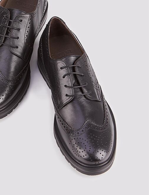 Hakiki Deri Siyah Erkek Bağcıklı Günlük Ayakkabı - Görsel 5