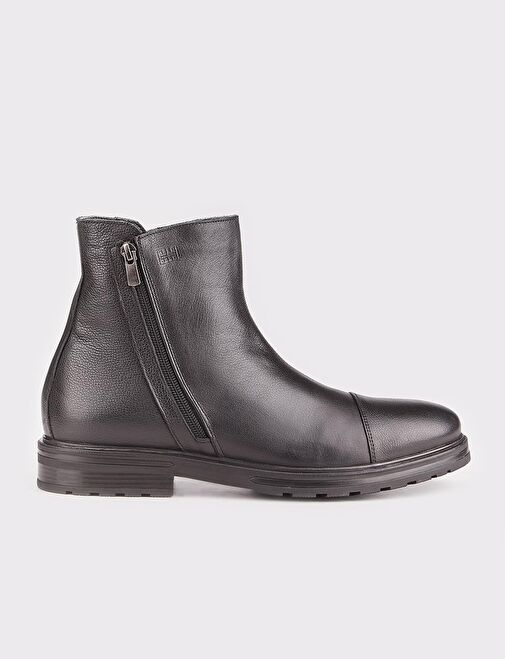 Hakiki Deri Kauçuk Tabanlı Siyah Fermuarlı Erkek Günlük Bot - Görsel 2
