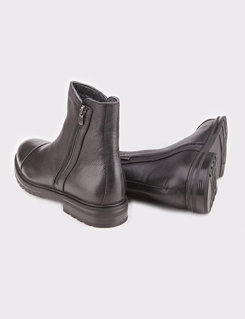 Hakiki Deri Kauçuk Tabanlı Siyah Fermuarlı Erkek Günlük Bot - Görsel 5