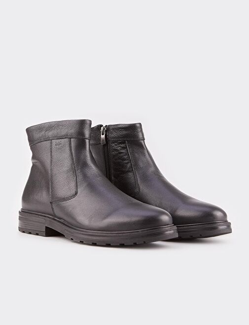 Erkek Hakiki Deri Siyah Fermuarlı Günlük Bot - Görsel 3