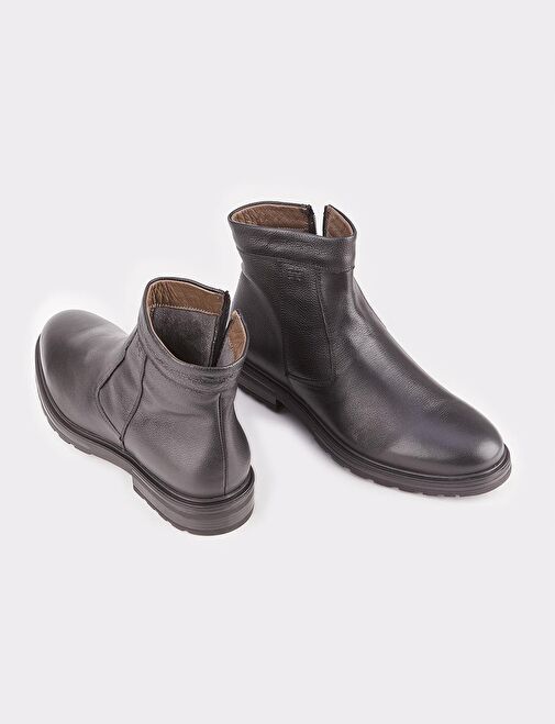 Erkek Hakiki Deri Siyah Fermuarlı Günlük Bot - Görsel 5
