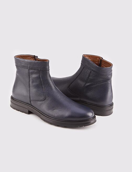 Light Kauçuk Taban Hakiki Deri Lacivert Erkek Günlük Bot - Görsel 5