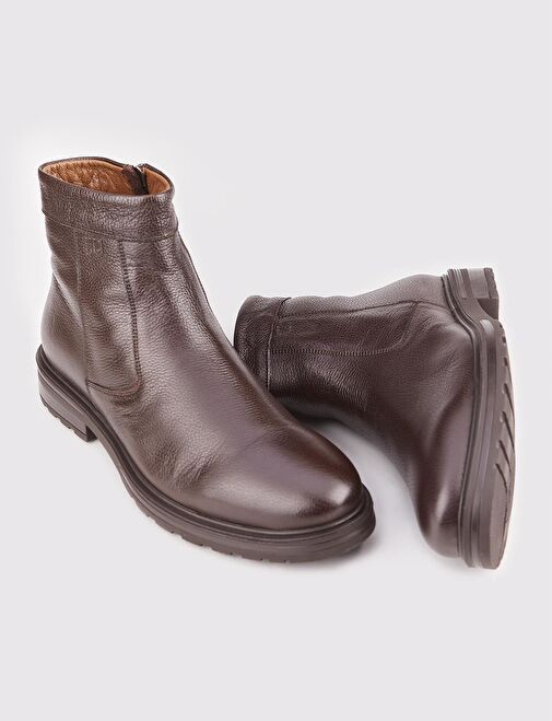 Hakiki Deri Kahverengi Kaçuk Taban Fermuarlı Erkek Günlük Bot - Görsel 5