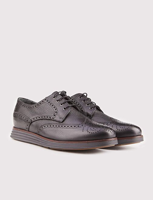 Hakiki Deri Eva Tabanlı Siyah Bağcıklı Erkek Günlük Ayakkabı - Görsel 3