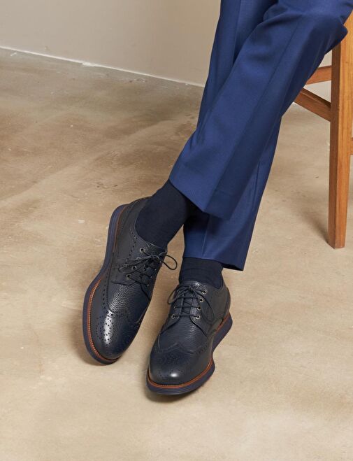 Hakiki Deri Erkek Lacivert Bağcıklı Günlük Ayakkabı - Görsel 5