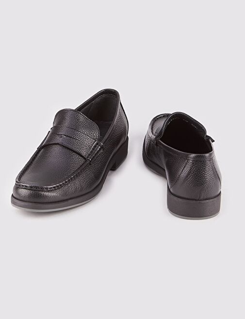 Erkek Hakiki Deri Kauçuk Tabanlı Siyah Günlük Ayakkabı - Görsel 5