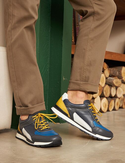 Hakiki Deri Gri Bağcıklı Erkek Spor Ayakkabı - Görsel 5