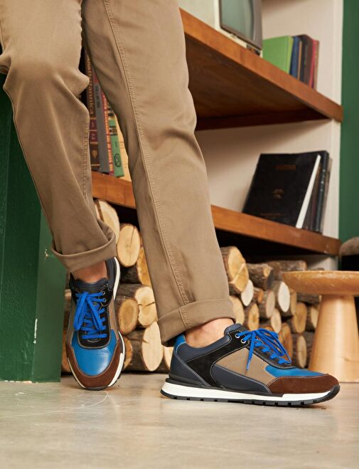 Light Termo Tabanlı Hakiki Deri Lacivert Bağcıklı Erkek Spor Ayakkabı - Görsel 5