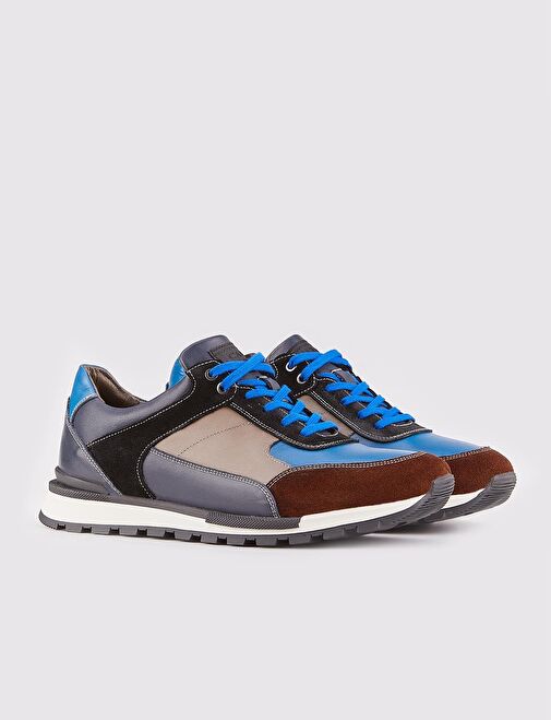 Light Termo Tabanlı Hakiki Deri Lacivert Bağcıklı Erkek Spor Ayakkabı - Görsel 2