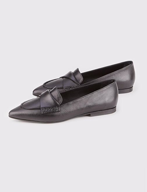 Hakiki Deri Siyah Kadın Düz Ayakkabı - Görsel 5