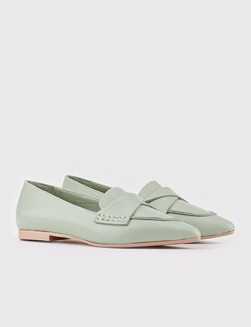 Hakiki Deri Yeşil Kadın Düz Ayakkabı - Görsel 3