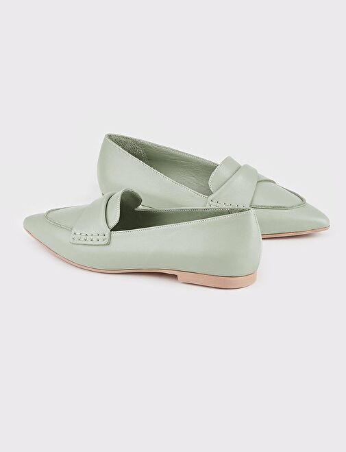 Hakiki Deri Yeşil Kadın Düz Ayakkabı - Görsel 5