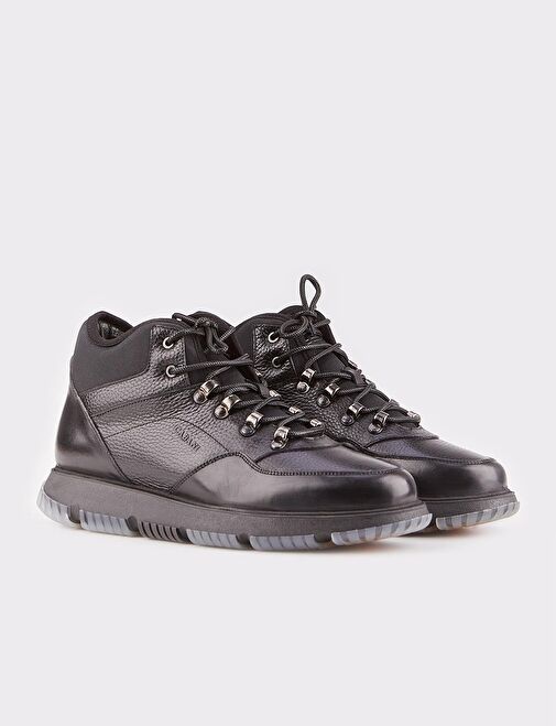 Hakiki Deri Siyah Kürklü Bağcıklı Erkek Günlük Bot - Görsel 3