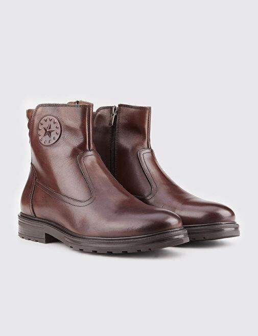 Hakiki Deri Kahverengi Fermuarlı Erkek Günlük Bot - Görsel 3