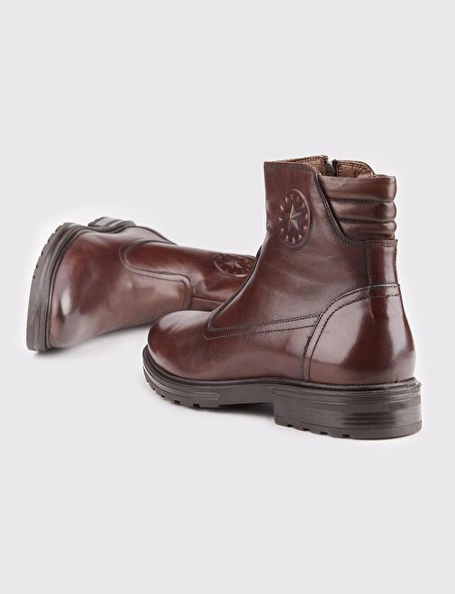 Hakiki Deri Kahverengi Fermuarlı Erkek Günlük Bot - Görsel 5
